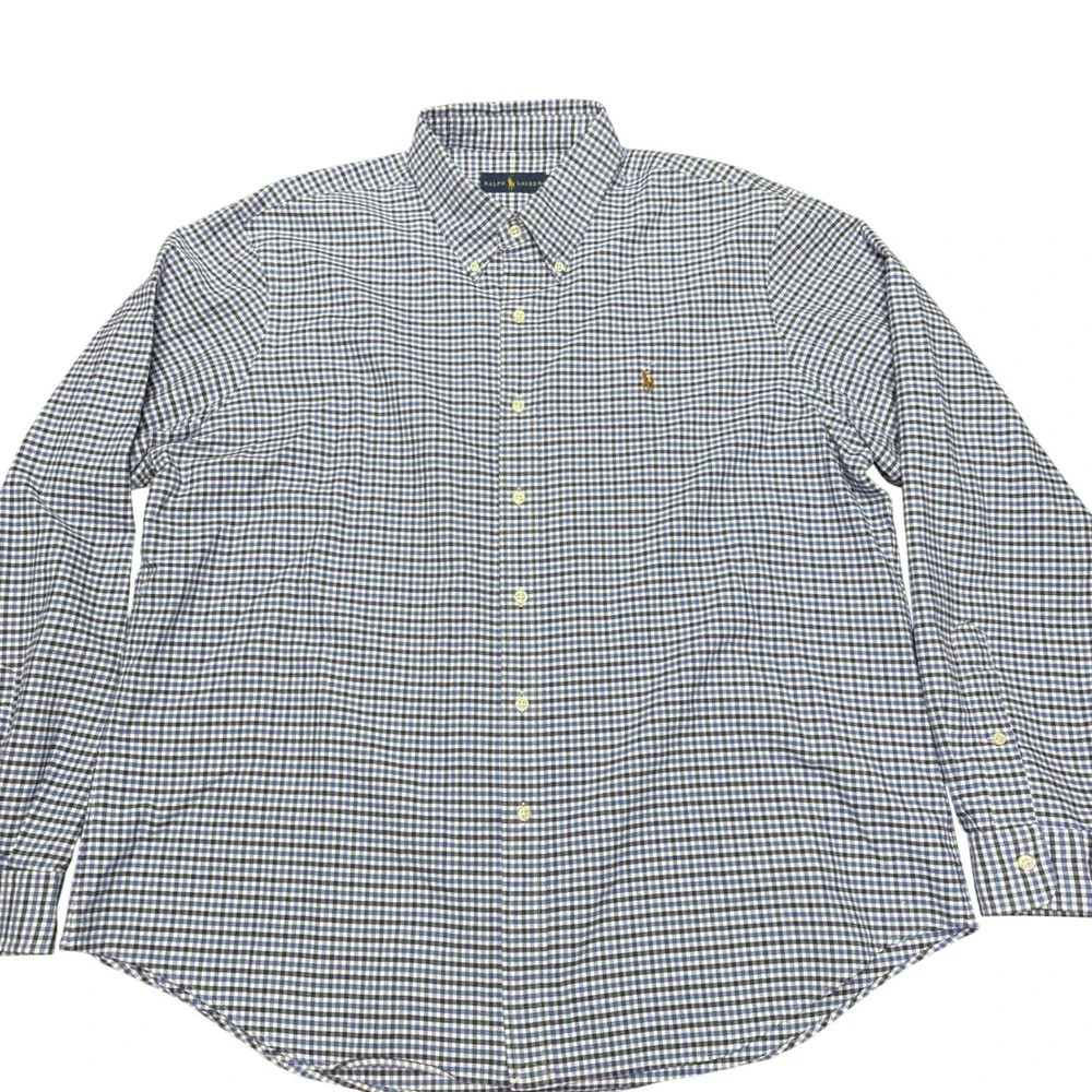 Polo Ralph Lauren Button Shirt Men XXL Blue Gingham Check Plaid Long Sleeve Pony